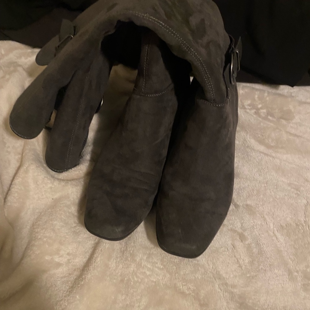 Grey long heel boots